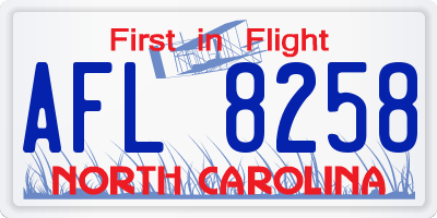 NC license plate AFL8258