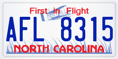 NC license plate AFL8315