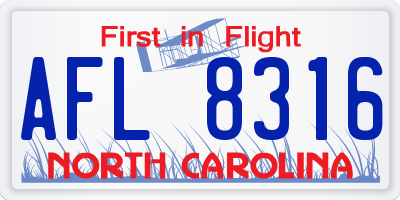 NC license plate AFL8316