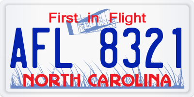 NC license plate AFL8321