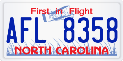 NC license plate AFL8358
