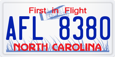 NC license plate AFL8380