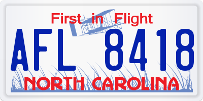 NC license plate AFL8418