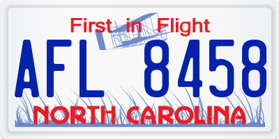 NC license plate AFL8458