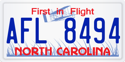 NC license plate AFL8494