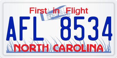 NC license plate AFL8534