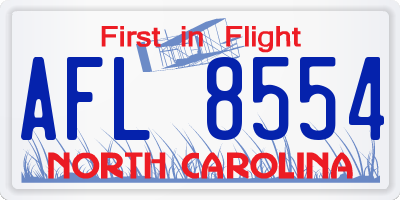 NC license plate AFL8554