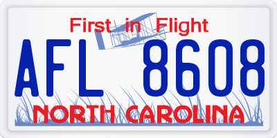 NC license plate AFL8608