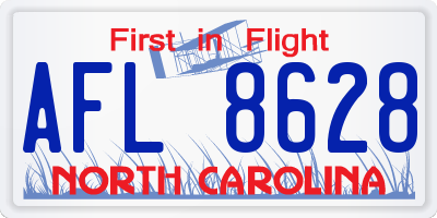 NC license plate AFL8628