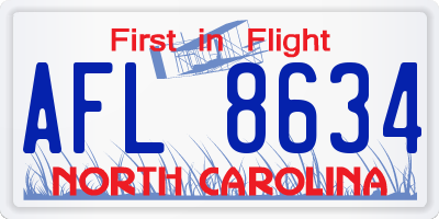 NC license plate AFL8634