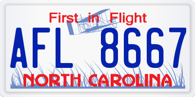 NC license plate AFL8667