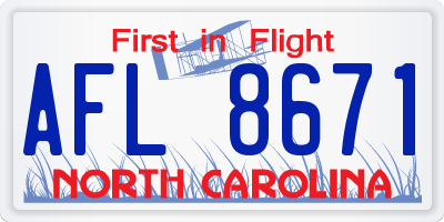 NC license plate AFL8671