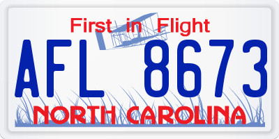 NC license plate AFL8673