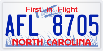 NC license plate AFL8705