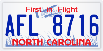 NC license plate AFL8716