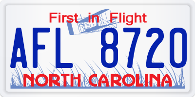 NC license plate AFL8720