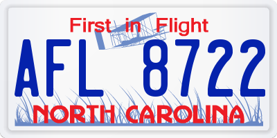 NC license plate AFL8722