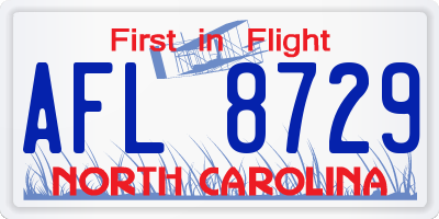 NC license plate AFL8729