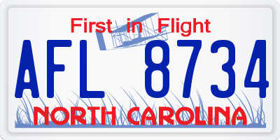 NC license plate AFL8734