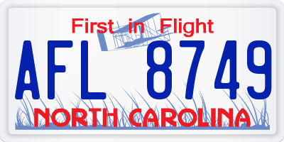NC license plate AFL8749