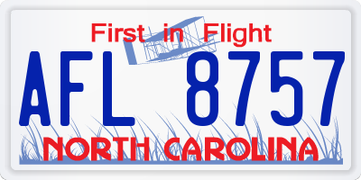 NC license plate AFL8757