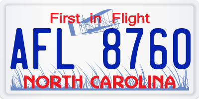 NC license plate AFL8760