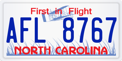 NC license plate AFL8767