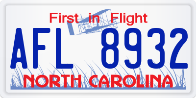 NC license plate AFL8932