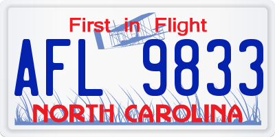 NC license plate AFL9833