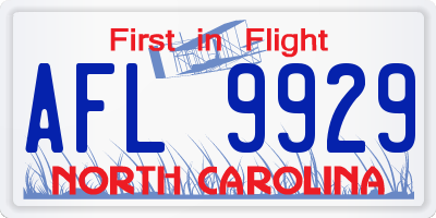 NC license plate AFL9929