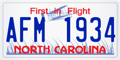 NC license plate AFM1934
