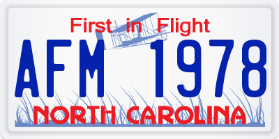 NC license plate AFM1978