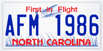 NC license plate AFM1986