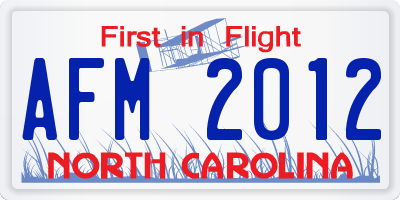 NC license plate AFM2012