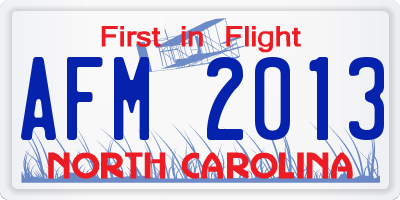 NC license plate AFM2013