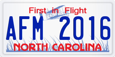 NC license plate AFM2016