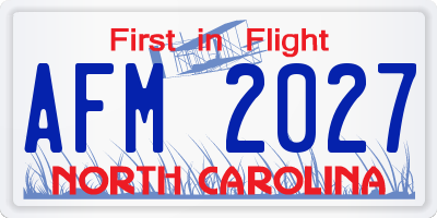 NC license plate AFM2027