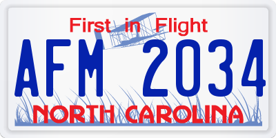 NC license plate AFM2034