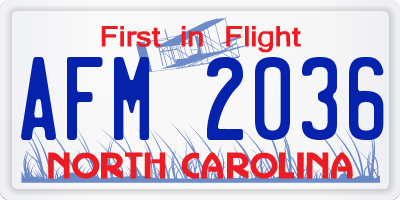 NC license plate AFM2036