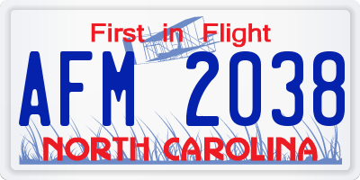 NC license plate AFM2038