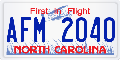 NC license plate AFM2040
