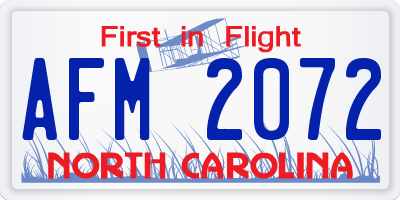 NC license plate AFM2072