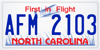 NC license plate AFM2103