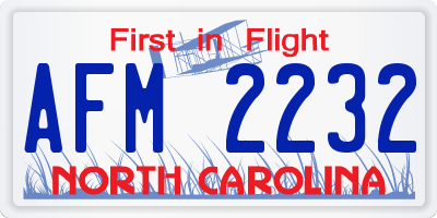 NC license plate AFM2232