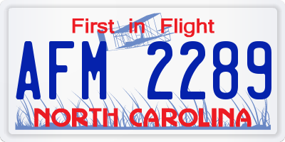 NC license plate AFM2289