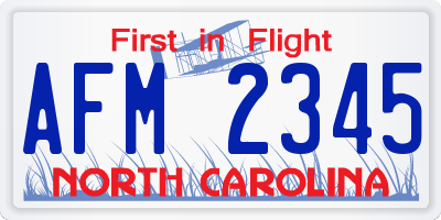 NC license plate AFM2345
