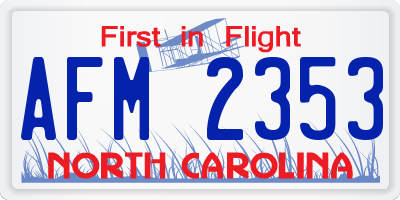 NC license plate AFM2353