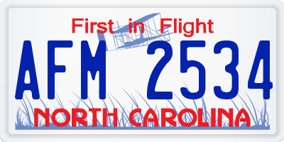 NC license plate AFM2534