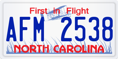 NC license plate AFM2538