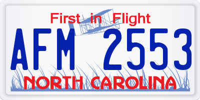 NC license plate AFM2553